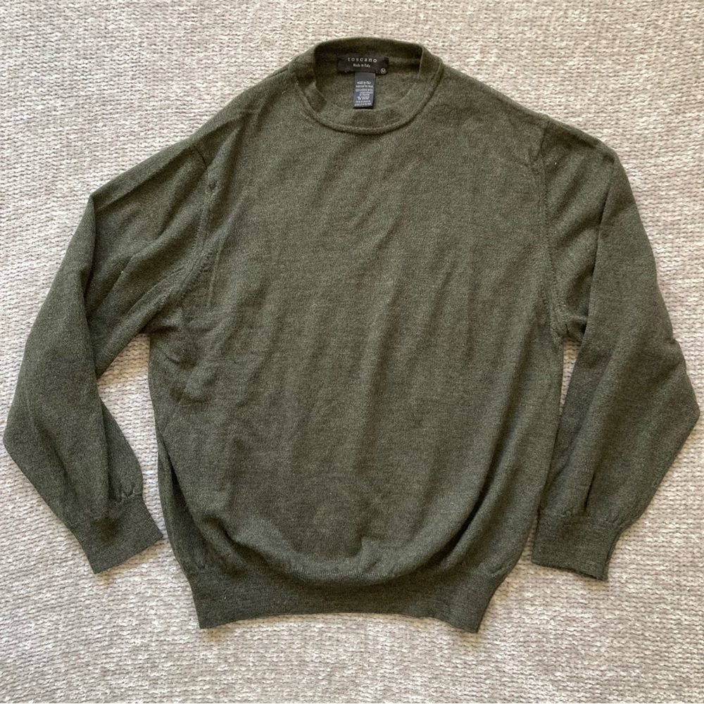 Toscano Merino Wool Sweater Men’s‎ M Olive Green Made in Italy